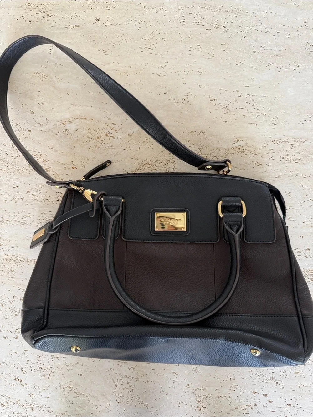 Tignanello Black and Dark Brown Two-Tone Satchel